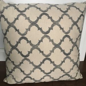 Pair of 18”x18” cream and grey lattice pillows.